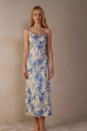 Bielizna Intimissimi Feeling Beautiful Long Satin Nightgown Damskie Białe Niebieskie | PL4105HK