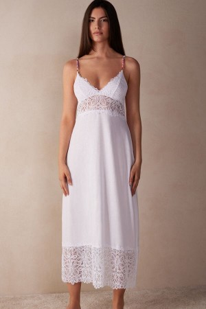Bielizna Intimissimi Hot Summer Days Long Nightgown in Supima® Ultrafresh Bawełniane Damskie Białe | PL4102SO