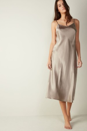 Bielizna Intimissimi Midi-Length Slip in Silk Damskie Beżowe | PL4131HK