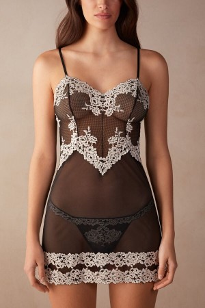 Bielizna Intimissimi Pretty Flowers Babydoll Damskie Czarne Białe | PL4140IS