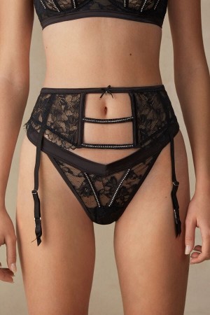Bielizna Intimissimi Shine High Like Stars Garter Belt Damskie Czarne | PL4159FM