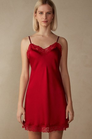 Bielizna Intimissimi Silk Slip with Koronkowe Insert Detail Damskie Czerwone | PL4138PQ