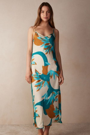 Bielizna Intimissimi Summer Vibes Long Viscose Satin Nightgown Damskie Kolorowe | PL4100FM