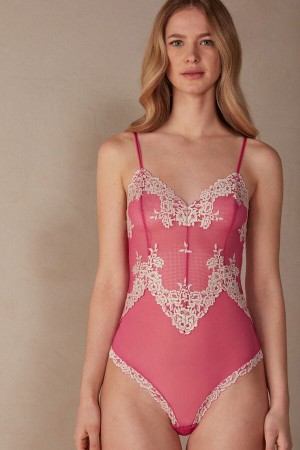 Body Intimissimi Pretty Flowers Tulle and Koronkowe Damskie Różowe Białe | PL4177CE