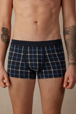 Boxer Intimissimi Blue Checkered in Stretch Supima® Bawełniane Męskie Niebieskie | PL3416RW