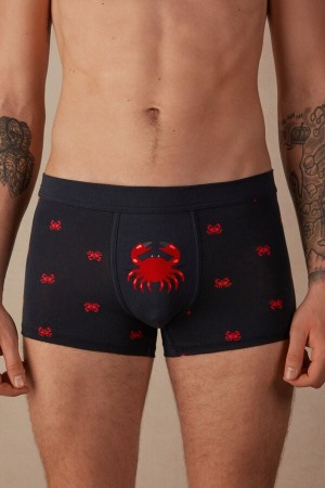 Boxer Intimissimi Crab in Stretch Supima® Bawełniane Męskie Niebieskie | PL3406FM