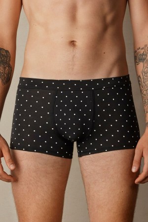 Boxer Intimissimi Dotted in Stretch Supima® Bawełniane Męskie Czarne | PL3455HK