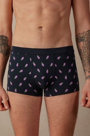 Boxer Intimissimi Eggplant in Stretch Supima® Bawełniane Męskie Niebieskie | PL3418WY