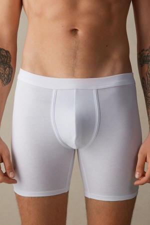 Boxer Intimissimi Long in Stretch Supima® Bawełniane Męskie Białe | PL3428PQ