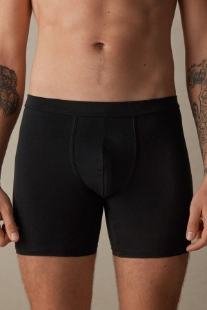 Boxer Intimissimi Long in Stretch Supima® Bawełniane Męskie Czarne | PL3424FM