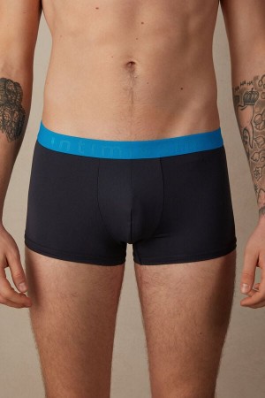 Boxer Intimissimi Microfiber Logo Shorts Męskie Czarne Niebieskie | PL3414YU