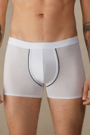 Boxer Intimissimi Natural Fresh Supima® Bawełniane Męskie Białe Niebieskie | PL3469EX
