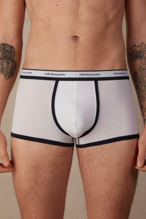 Boxer Intimissimi Natural Fresh Supima® Bawełniane with Logo Męskie Białe Niebieskie | PL3391WY