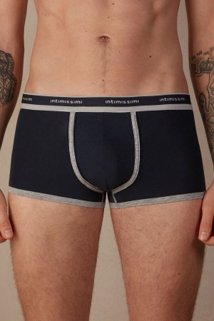 Boxer Intimissimi Natural Fresh Supima® Bawełniane with Logo Męskie Niebieskie Głęboka Szare | PL3389RW