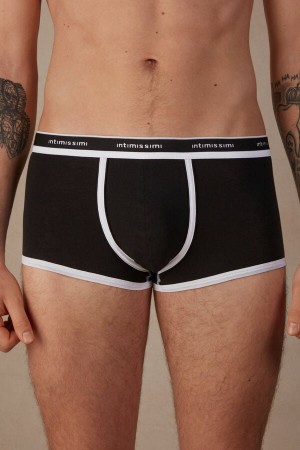 Boxer Intimissimi Natural Fresh Supima® Bawełniane with Logo Męskie Czarne Białe | PL3388TV