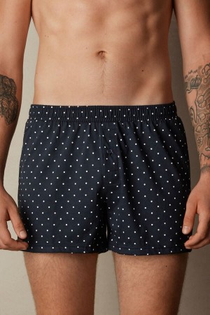 Boxer Intimissimi Patterned Bawełniane Jersey Relaxed Fit Męskie Niebieskie | PL3454JJ