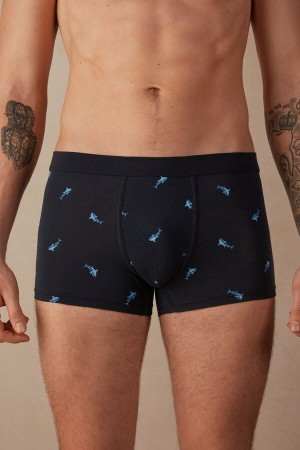 Boxer Intimissimi Shark in Stretch Supima® Bawełniane Męskie Niebieskie Ciemny Szare | PL3404HK