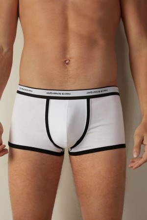 Boxer Intimissimi Stretch Supima® Bawełniane Shorts with Logo Detail Męskie Białe Czarne | PL3480PQ