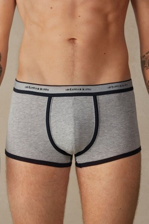 Boxer Intimissimi Stretch Supima® Bawełniane Shorts with Logo Detail Męskie Głęboka Szare Niebieskie | PL3479AP
