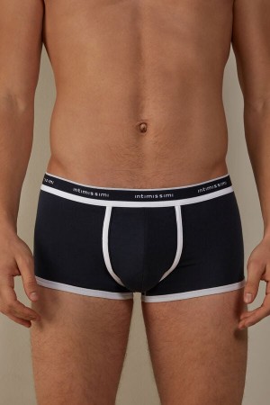 Boxer Intimissimi Stretch Supima® Bawełniane Shorts with Logo Detail Męskie Niebieskie Białe | PL3440TV
