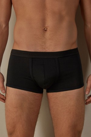 Boxer Intimissimi Stretch Supima® Bawełniane Shorts with Logo Detail Męskie Czarne Czarne | PL3420MA