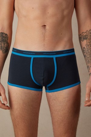 Boxer Intimissimi Stretch Supima® Bawełniane Shorts with Logo Detail Męskie Czarne Niebieskie | PL3413UT
