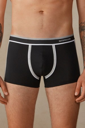 Boxer Intimissimi Two-tone in Stretch Supima® Bawełniane Męskie Czarne Głęboka Szare | PL3474HK