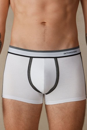 Boxer Intimissimi Two-tone in Stretch Supima® Bawełniane Męskie Białe Jasny Szare | PL3470WY