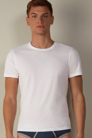 Koszulki Intimissimi Krótkie-Sleeve Crew-Neck in Extra-Fine Supima® Bawełniane Męskie Białe | PL3032YU