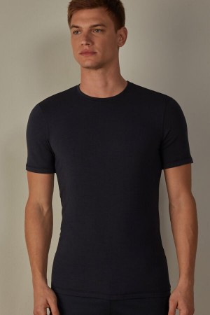 Koszulki Intimissimi Krótkie-Sleeve Modal-Cashmere Męskie Niebieskie | PL3067HK