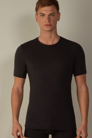 Koszulki Intimissimi Krótkie-Sleeve Modal-Cashmere Męskie Czarne | PL3055PQ