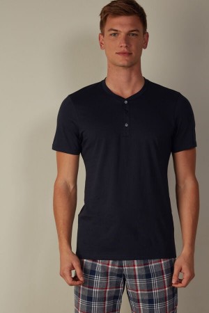 Koszulki Intimissimi Krótkie-Sleeved Supima® Bawełniane Męskie Niebieskie | PL3066NB