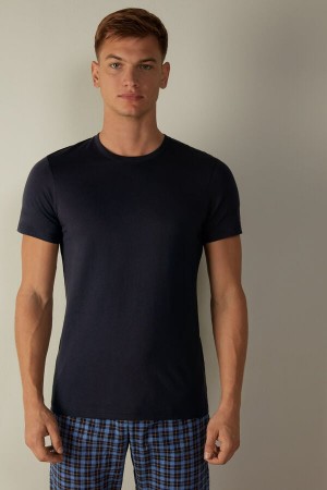 Koszulki Intimissimi Krótkie Sleeve Crew Neck in Supima® Bawełniane Męskie Niebieskie | PL3050GL