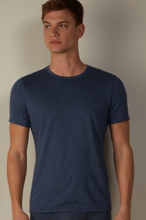 Koszulki Intimissimi Krótkie Sleeve Crew Neck in Supima® Bawełniane Męskie Niebieskie | PL3046KI