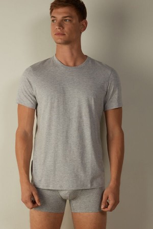 Koszulki Intimissimi Krótkie Sleeve Crew Neck in Supima® Bawełniane Męskie Głęboka Szare | PL3029OR
