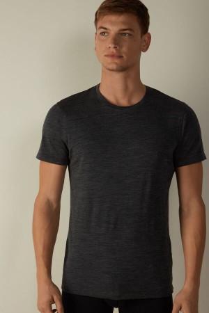 Koszulki Intimissimi Stretch Merino Wełna Krótkie-Sleeve Męskie Szare | PL3057IS