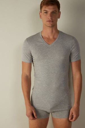 Koszulki Intimissimi V-neck in Stretch Supima® Bawełniane Męskie Głęboka Szare | PL3043XF