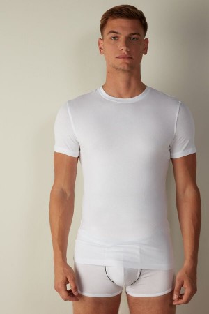 Koszulki Intimissimi in Stretch Supima® Bawełniane Męskie Białe | PL3030IS