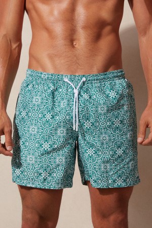 Kąpielówki Intimissimi Green Majolica Print Męskie Białe Zielone | PL3303LH