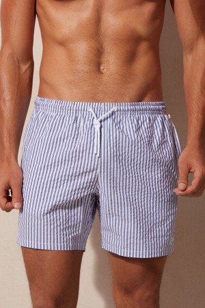 Kąpielówki Intimissimi Stripe Print Seersucker Męskie Białe Granatowe Niebieskie | PL3316YU