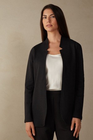 Kurtka Intimissimi Long-Sleeved Bawełniane Interlock Cardigan Damskie Czarne | PL4278NB