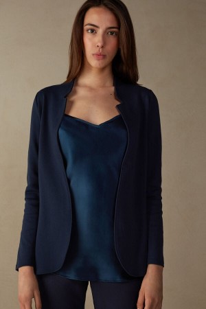 Kurtka Intimissimi Long-Sleeved Bawełniane Interlock Cardigan Damskie Niebieskie | PL4277MA
