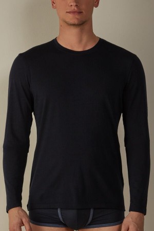 Long Sleeve Intimissimi Crew-Neck Merino-Wełna Top Męskie Niebieskie | PL3119HK