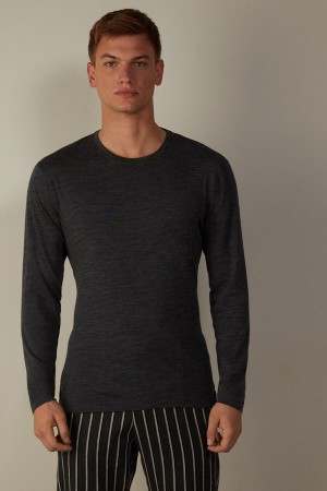 Long Sleeve Intimissimi Crew-Neck Merino-Wełna Top Męskie Szare | PL3118JJ