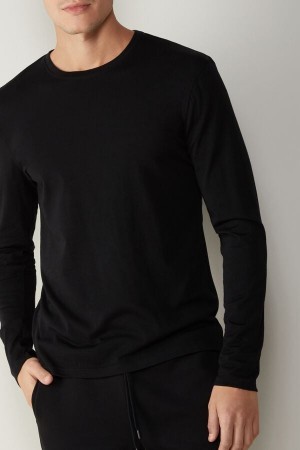 Long Sleeve Intimissimi Crew-Neck Merino-Wełna Top Męskie Czarne | PL3109MA