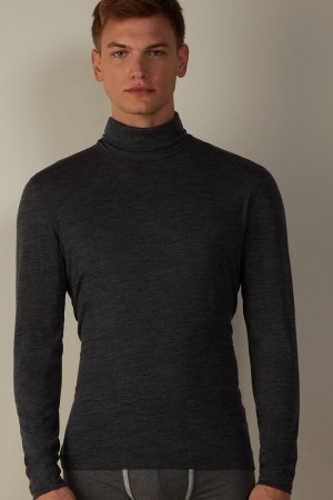 Long Sleeve Intimissimi High-Neck Merino-Wełna Top Męskie Szare | PL3120HK