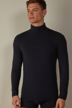 Long Sleeve Intimissimi High-Neck Modal-Cashmere Top Męskie Niebieskie | PL3121GL