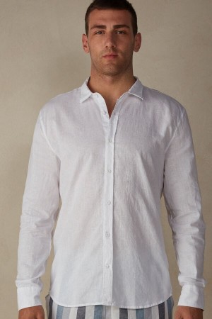 Long Sleeve Intimissimi Linen and Bawełniane Shirt Męskie Białe | PL3103YU