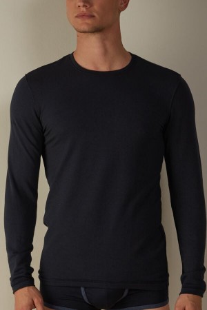 Long Sleeve Intimissimi Modal-Cashmere Top Męskie Niebieskie | PL3122FM