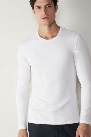 Long Sleeve Intimissimi Modal-Cashmere Top Męskie Białe | PL3110NB